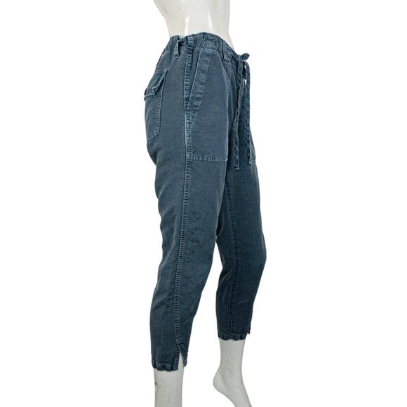 AMO size 26 Navy Twist Drawstring Pants ankle slip crop linen cotton - Picture 4 of 10